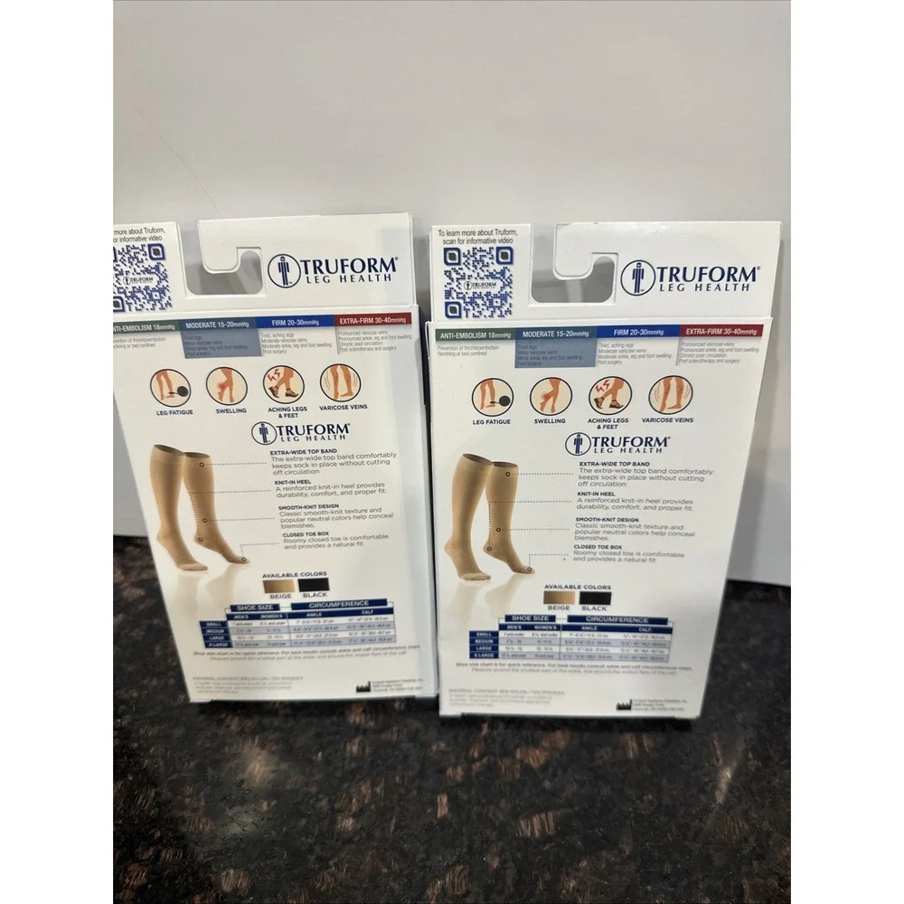 2 pair Trueform MicroFiber Medical Compression Stockings Medium Beige